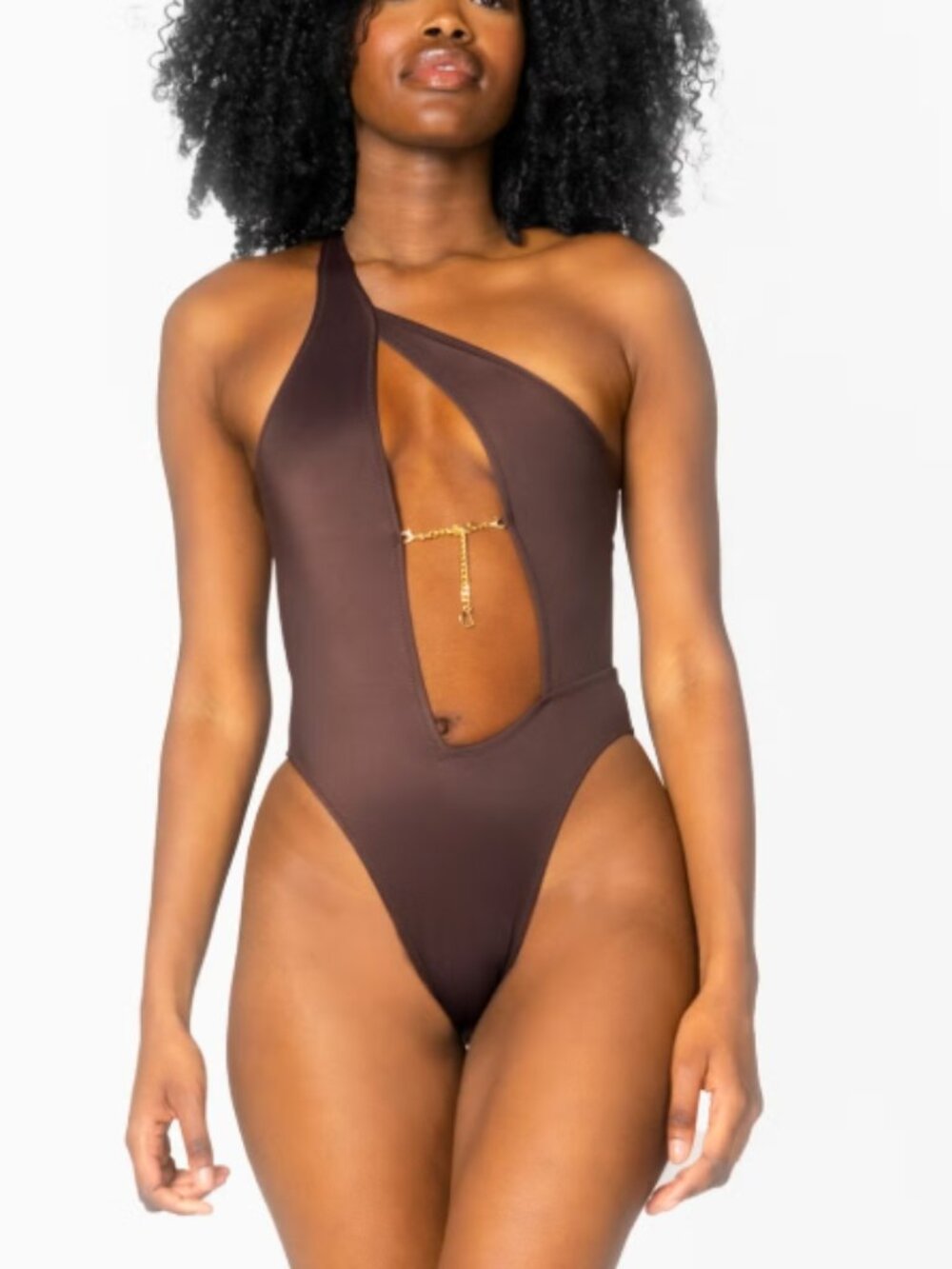 437 The Sienna One Piece Swimsuit Caffe Brown Cutout Asymmetrical Size XL